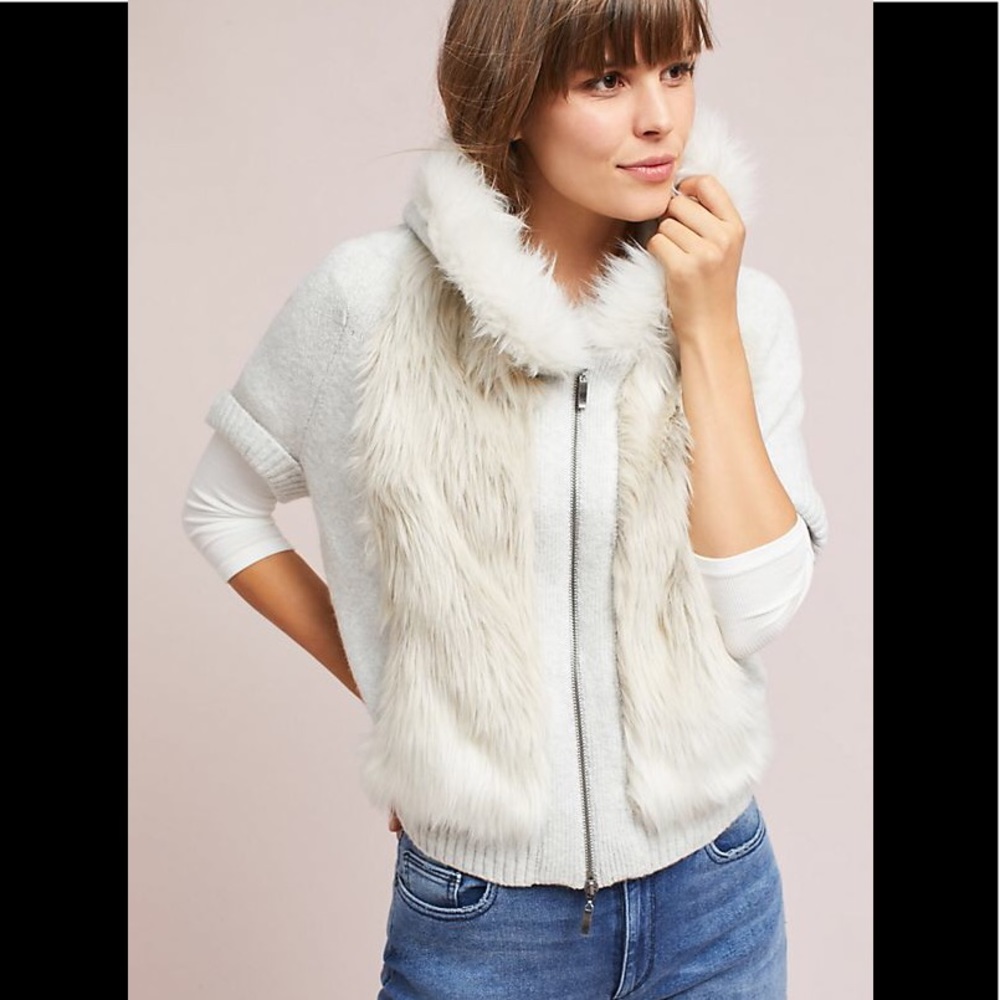 Anthropologie Faux Fur Hooded Sweater Large